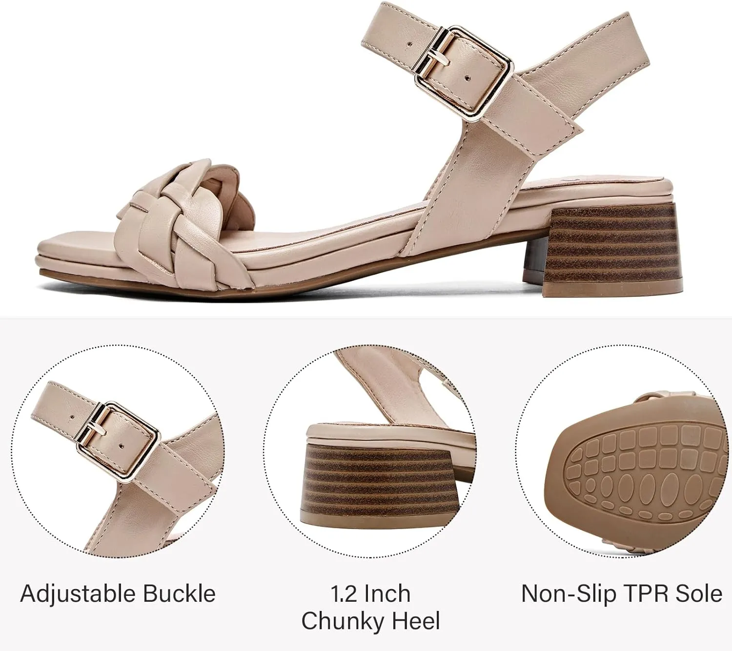 Women's Heels Chunky Heeled Sandals Bradied Low Block Pump Heel Ankle Strappy Dressy Sandals Square Open Toe Wedding Party Shoes for Women.