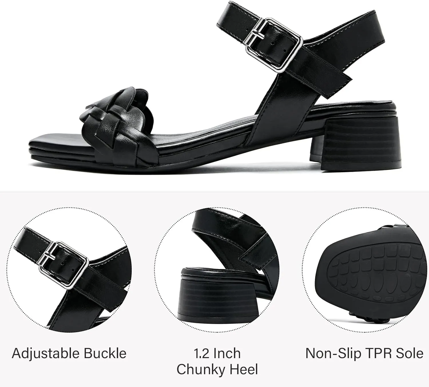 Women's Heels Chunky Heeled Sandals Bradied Low Block Pump Heel Ankle Strappy Dressy Sandals Square Open Toe Wedding Party Shoes for Women.