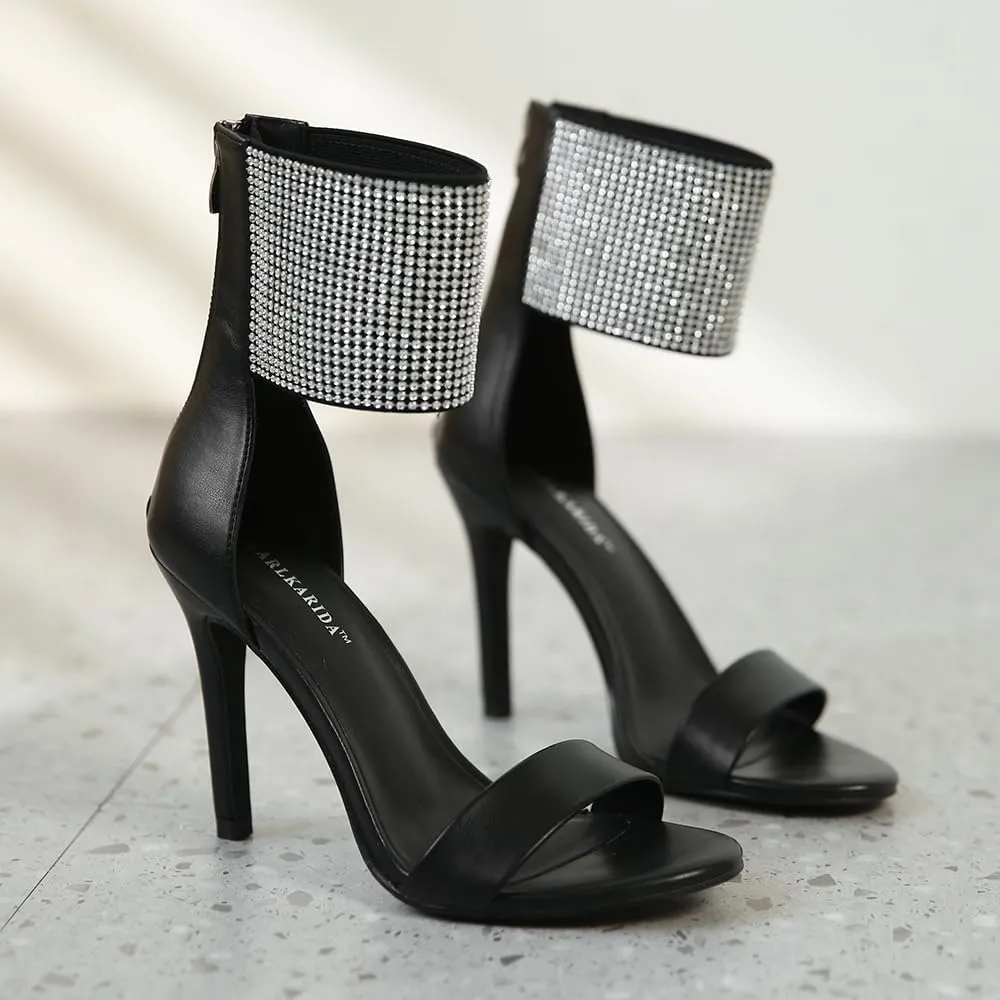 Women's High Heel Sandals Open Toe Ankle Tie Dressy Heeled Sandals for Prom, Party, Evening Events, 3.93 Inch Comfortable Thin Block Heels