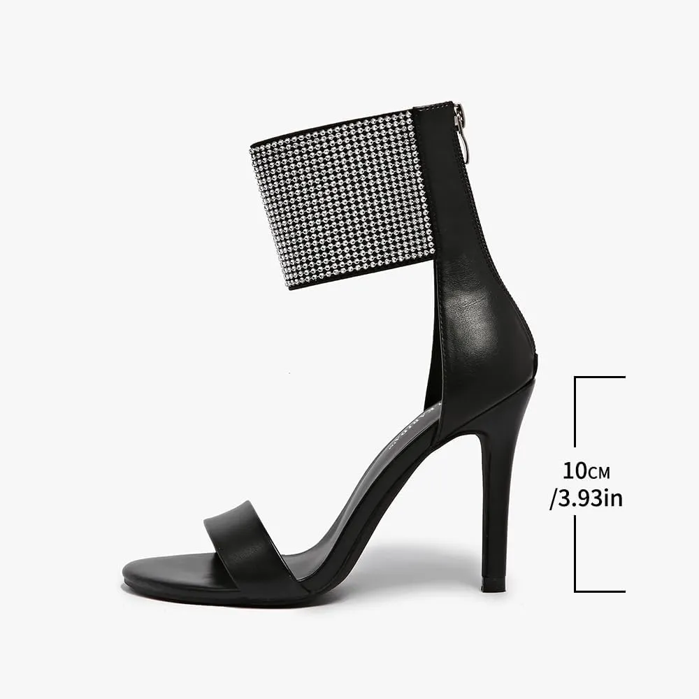 Women's High Heel Sandals Open Toe Ankle Tie Dressy Heeled Sandals for Prom, Party, Evening Events, 3.93 Inch Comfortable Thin Block Heels