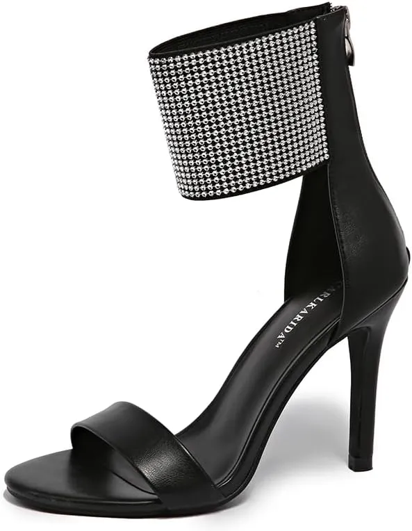 Women's High Heel Sandals Open Toe Ankle Tie Dressy Heeled Sandals for Prom, Party, Evening Events, 3.93 Inch Comfortable Thin Block Heels