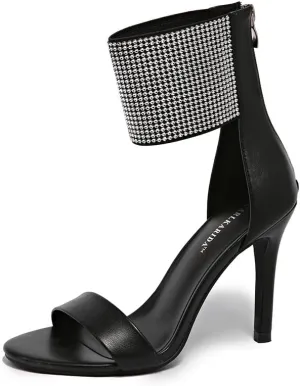 Women's High Heel Sandals Open Toe Ankle Tie Dressy Heeled Sandals for Prom, Party, Evening Events, 3.93 Inch Comfortable Thin Block Heels