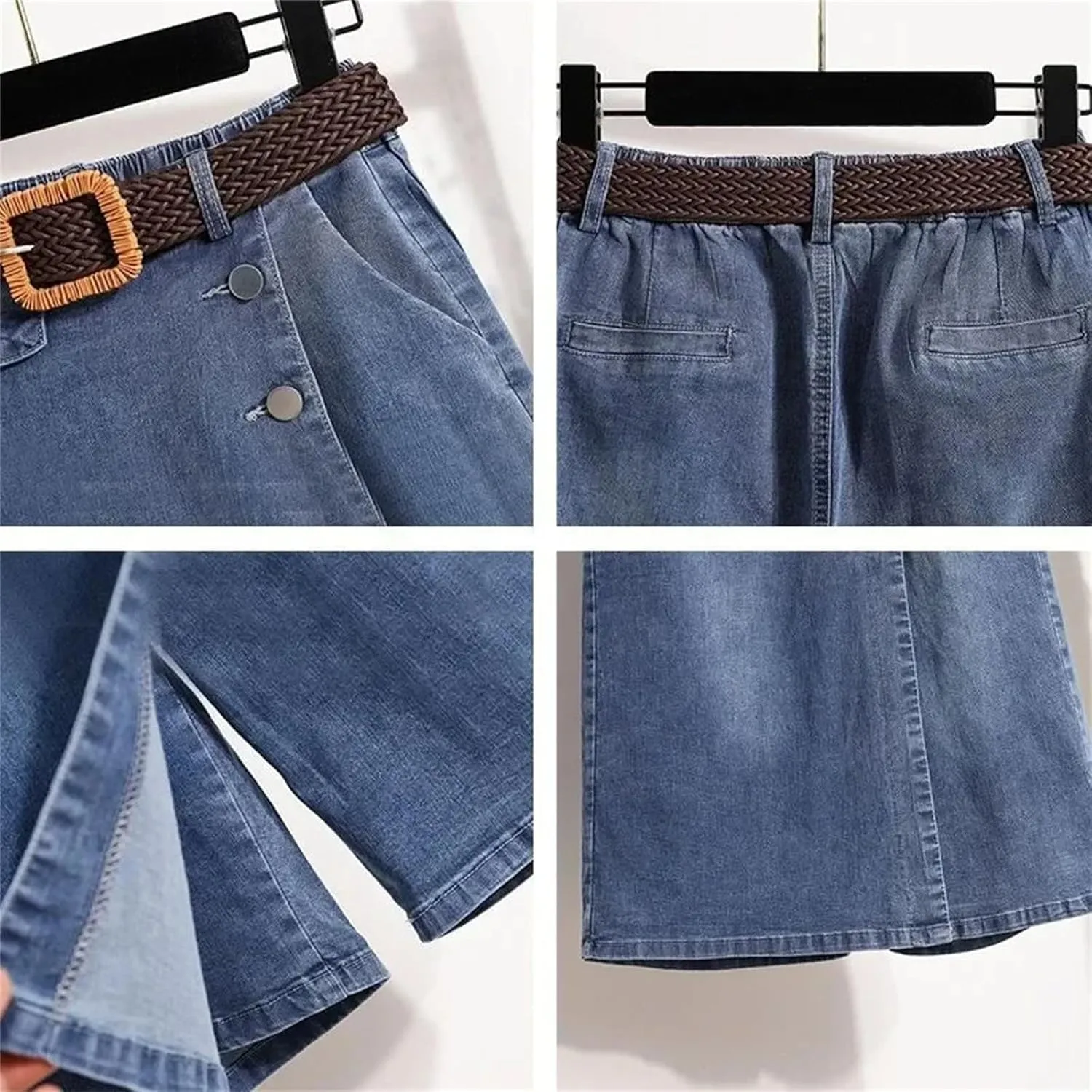 Women's High Waist Slim Fit Denim Skirt Spring Summer Vintage Side Slit A-Line Midi Dress