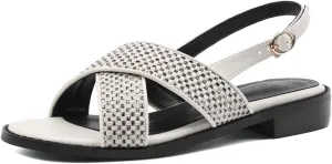 Women's Hollow Woven Fisherman Sandals Pull-On Summer Fashion Adjustable Buckle Slingback Cross Strap Rome Flats Comfortable Low Chunky Heel Casual Dress Shopping Daily Wear Shoes