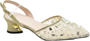 Women's Italian Mid-Heel Party Set - Rhinestone-Embellished Pumps & Matching Evening Bag