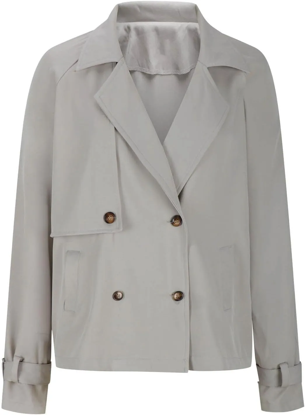 Womens Long Sleeve Crop Trench Coat Lapel Double Breasted Loose Casual Jacket with Pockets Classic Elegant Coats