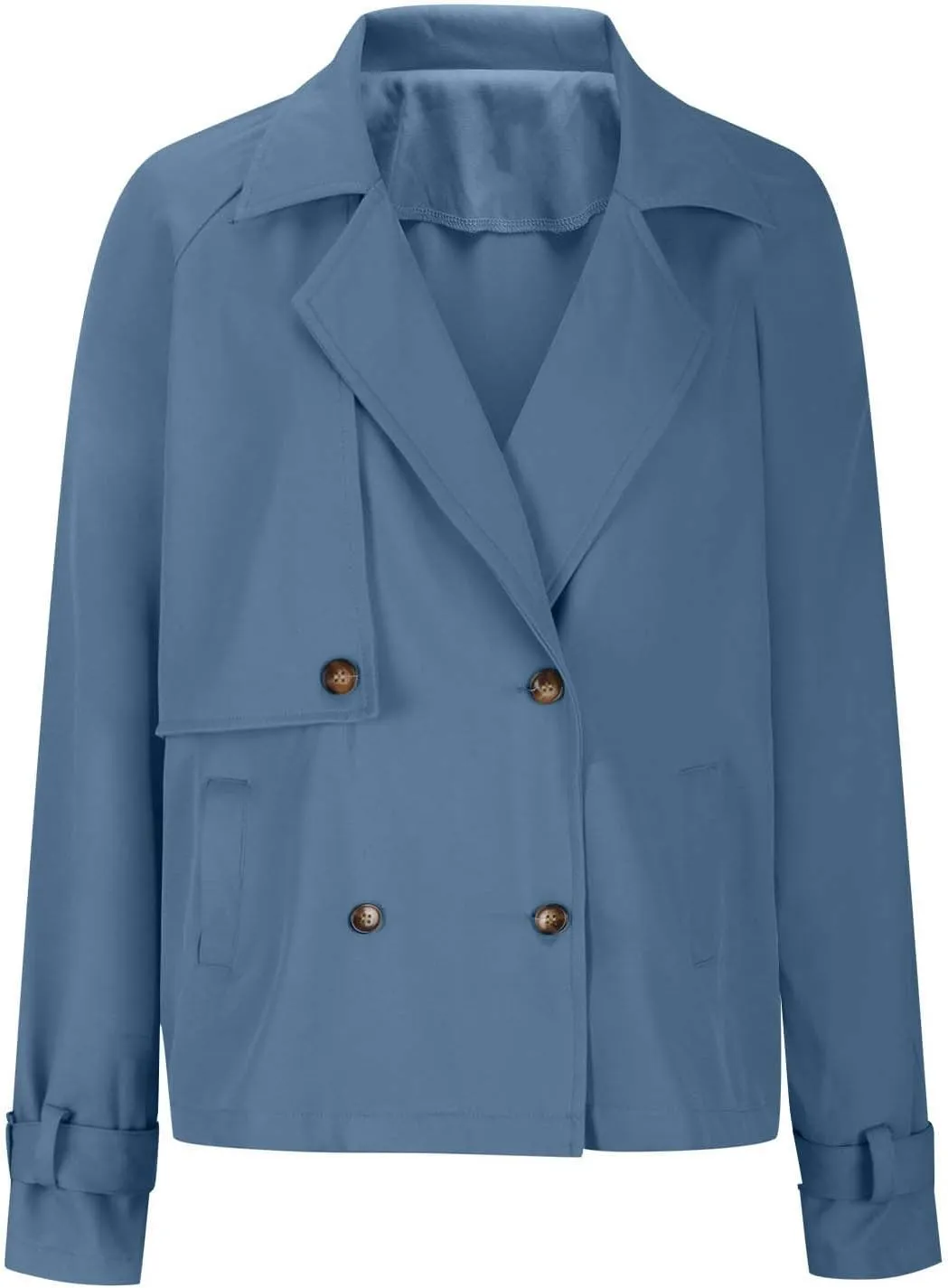 Womens Long Sleeve Crop Trench Coat Lapel Double Breasted Loose Casual Jacket with Pockets Classic Elegant Coats