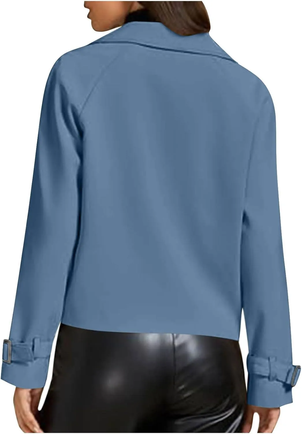 Womens Long Sleeve Crop Trench Coat Lapel Double Breasted Loose Casual Jacket with Pockets Classic Elegant Coats
