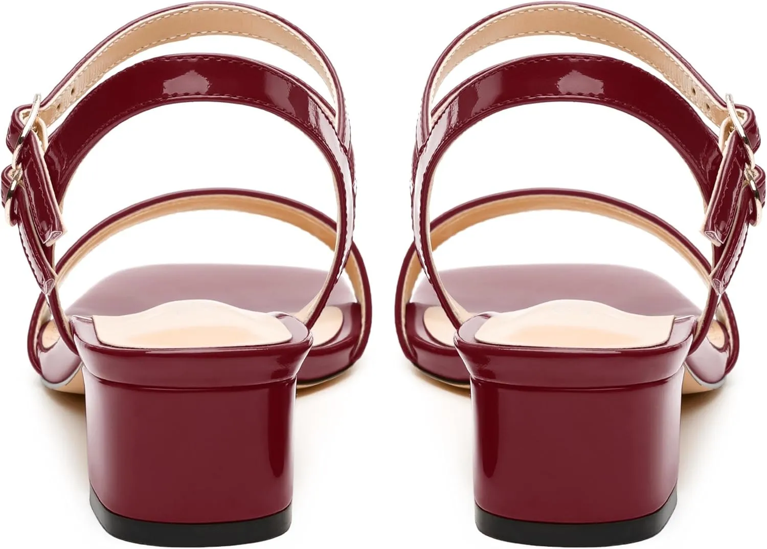Women's Low Heel Sandals - Open Square Toe with Adjustable Ankle Strap, Solid Color Casual Heeled Sandals for Work & Daily Outings