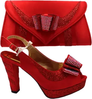 Women's Magenta Spring Bridal Set - High Heel Slingbacks & Floral Clutch for African Garden Weddings