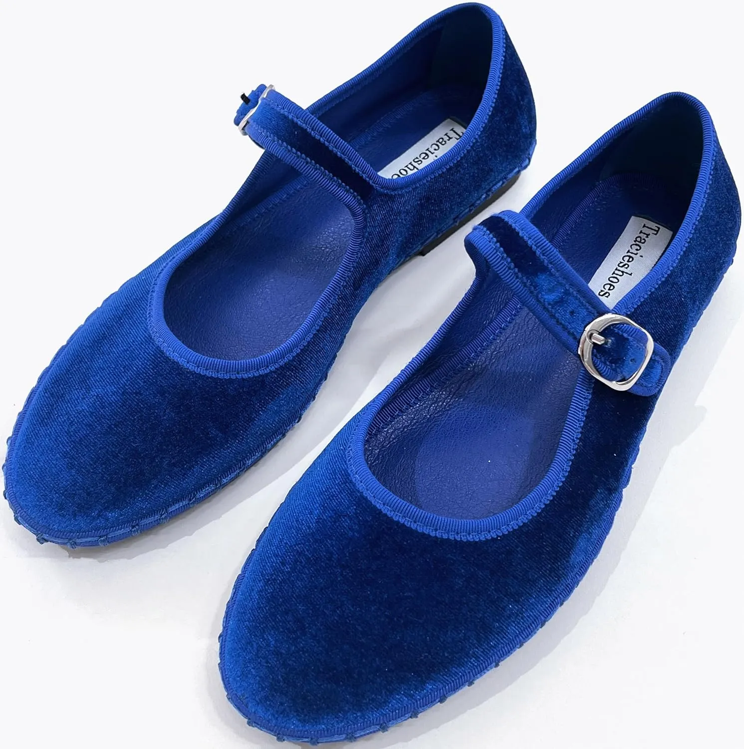 Women's Mary Jane Ballet Flats with Silver Buckle Strap Round Toe Slip-On Shoes Comfortable Casual Ballerina Shoes