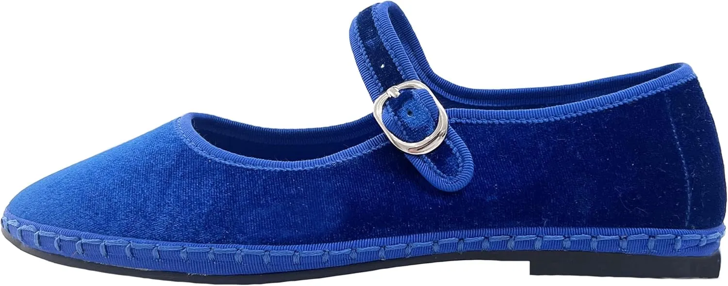 Women's Mary Jane Ballet Flats with Silver Buckle Strap Round Toe Slip-On Shoes Comfortable Casual Ballerina Shoes