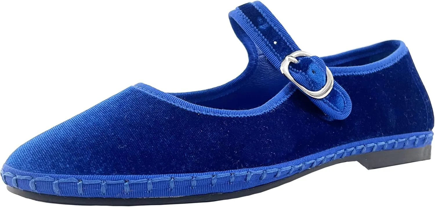 Women's Mary Jane Ballet Flats with Silver Buckle Strap Round Toe Slip-On Shoes Comfortable Casual Ballerina Shoes
