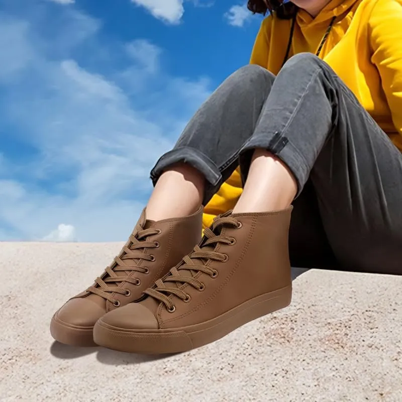 Women’s Men’s High Top Sneakers PU Leather Shoes for Women Men Classic White Black High Top Lace Up Sneakers Casual Walking Shoes
