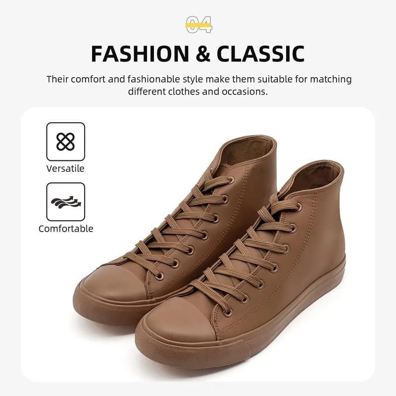 Women’s Men’s High Top Sneakers PU Leather Shoes for Women Men Classic White Black High Top Lace Up Sneakers Casual Walking Shoes