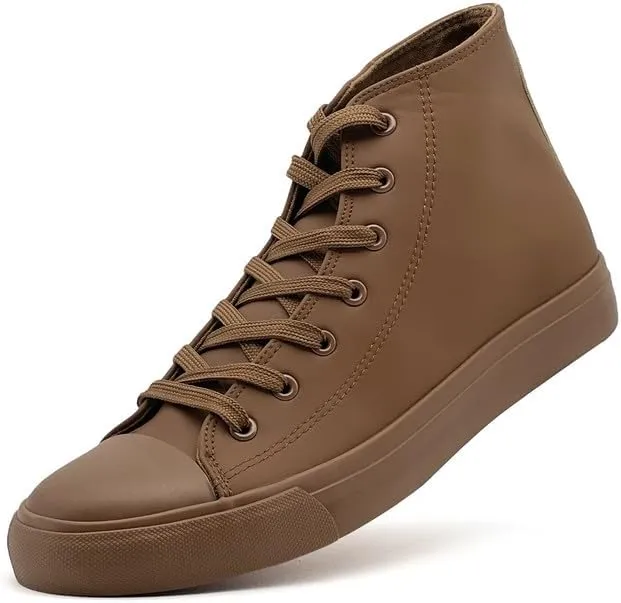 Women’s Men’s High Top Sneakers PU Leather Shoes for Women Men Classic White Black High Top Lace Up Sneakers Casual Walking Shoes
