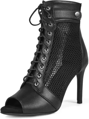 Women's Mesh Dance Heels Sandals Peep Toe High Top Sandals Lace Up Summer Boots Buckle Party Sexy Pump Shoes Open Toe