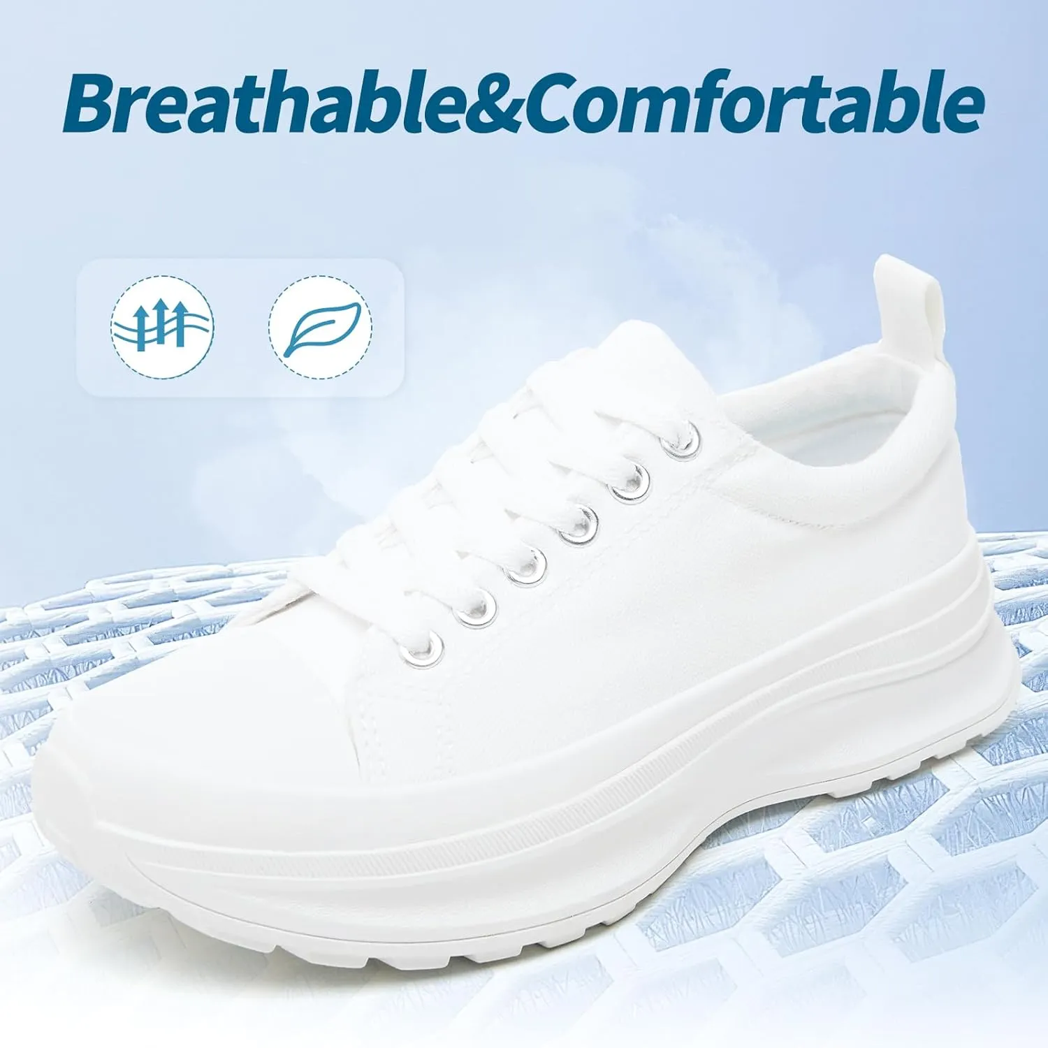 Womens Platform Sneakers Low Top White Shoes for Women Lace Up Canvas Shoes Black Sneakers for Women Comfortable Classic Tennis Shoes