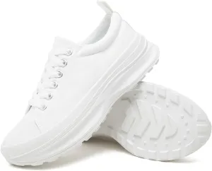 Womens Platform Sneakers Low Top White Shoes for Women Lace Up Canvas Shoes Black Sneakers for Women Comfortable Classic Tennis Shoes