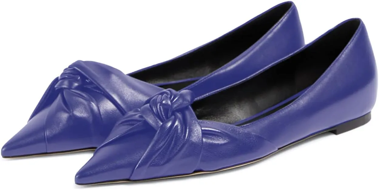 Women's Pointed Toe Slip On Ruched Knot Ballet Flats Fashion Casual Walking Office Flats Closed Toe Knotted Flat Shoes Dressy Chic Comfortable Shoes
