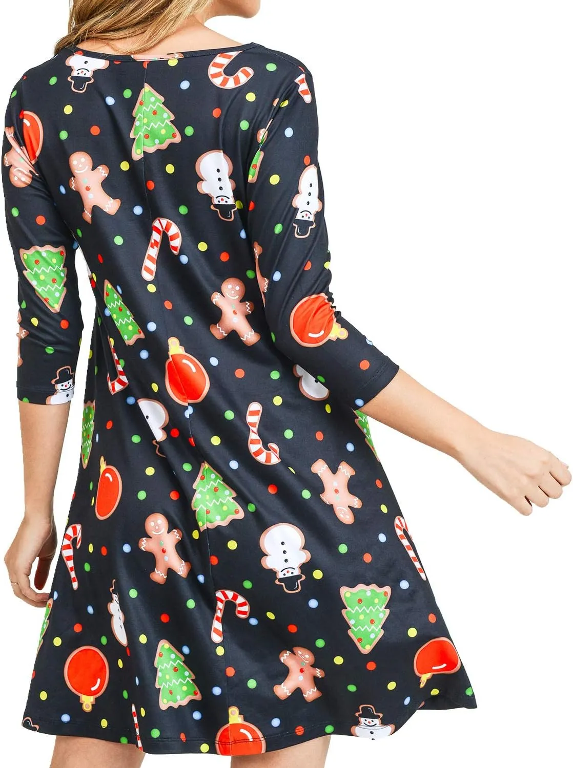 Women’s Printed Crew Neck A-Line Dresses with Pockets Casual Tropical Floral Novelty Animal Christmas Patterns