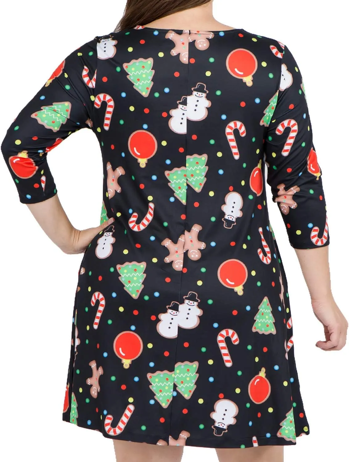 Women’s Printed Crew Neck A-Line Dresses with Pockets Casual Tropical Floral Novelty Animal Christmas Patterns