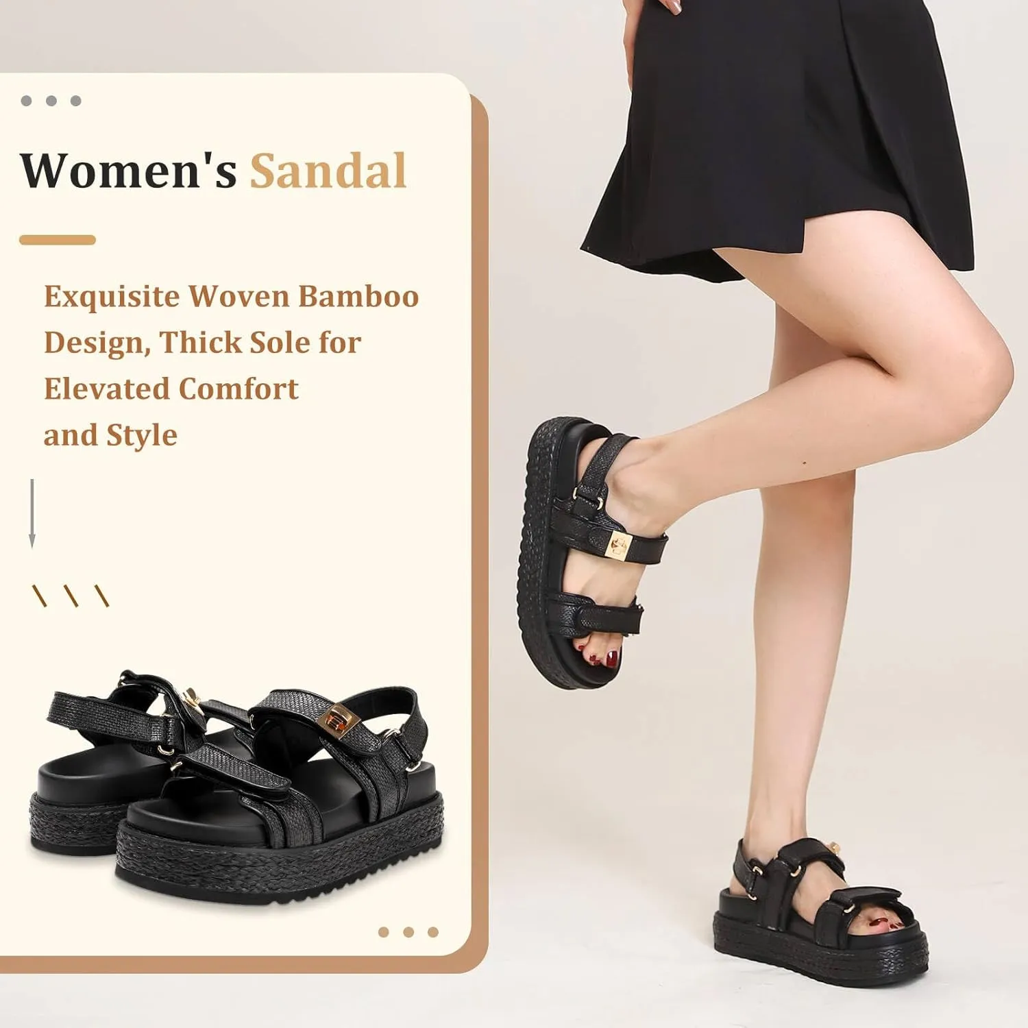 Womens Raffia Platform Sandals Summer Beach Rattan Chunky Woven Platform Sandals with Adjustable Double Buckle