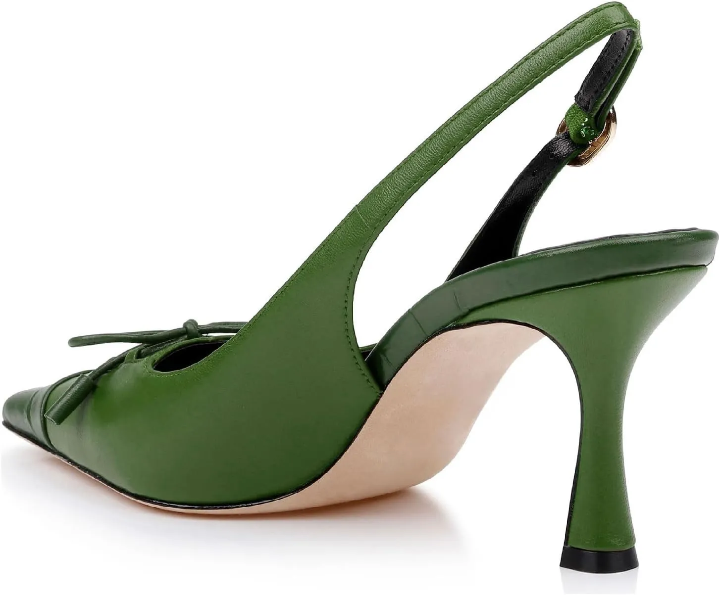 Women's Retro Cap Toe Two Toned Lace Up Design Kitten Heel Slingback Pumps High Heel Square Toe Bowknot Slingback Shoes with Buckle Stiletto Heels for Women