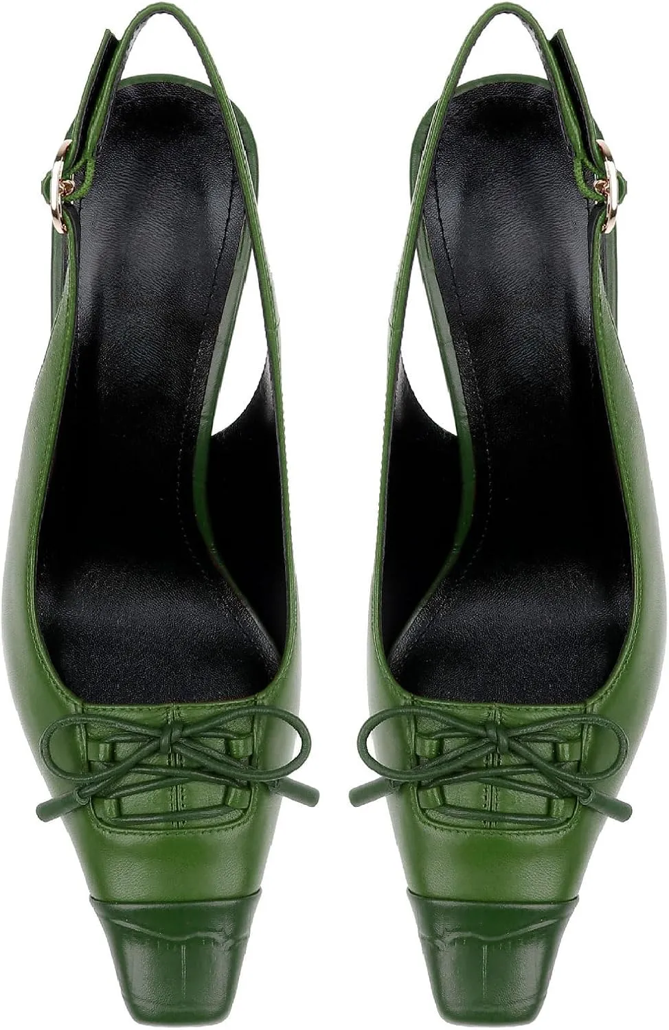 Women's Retro Cap Toe Two Toned Lace Up Design Kitten Heel Slingback Pumps High Heel Square Toe Bowknot Slingback Shoes with Buckle Stiletto Heels for Women