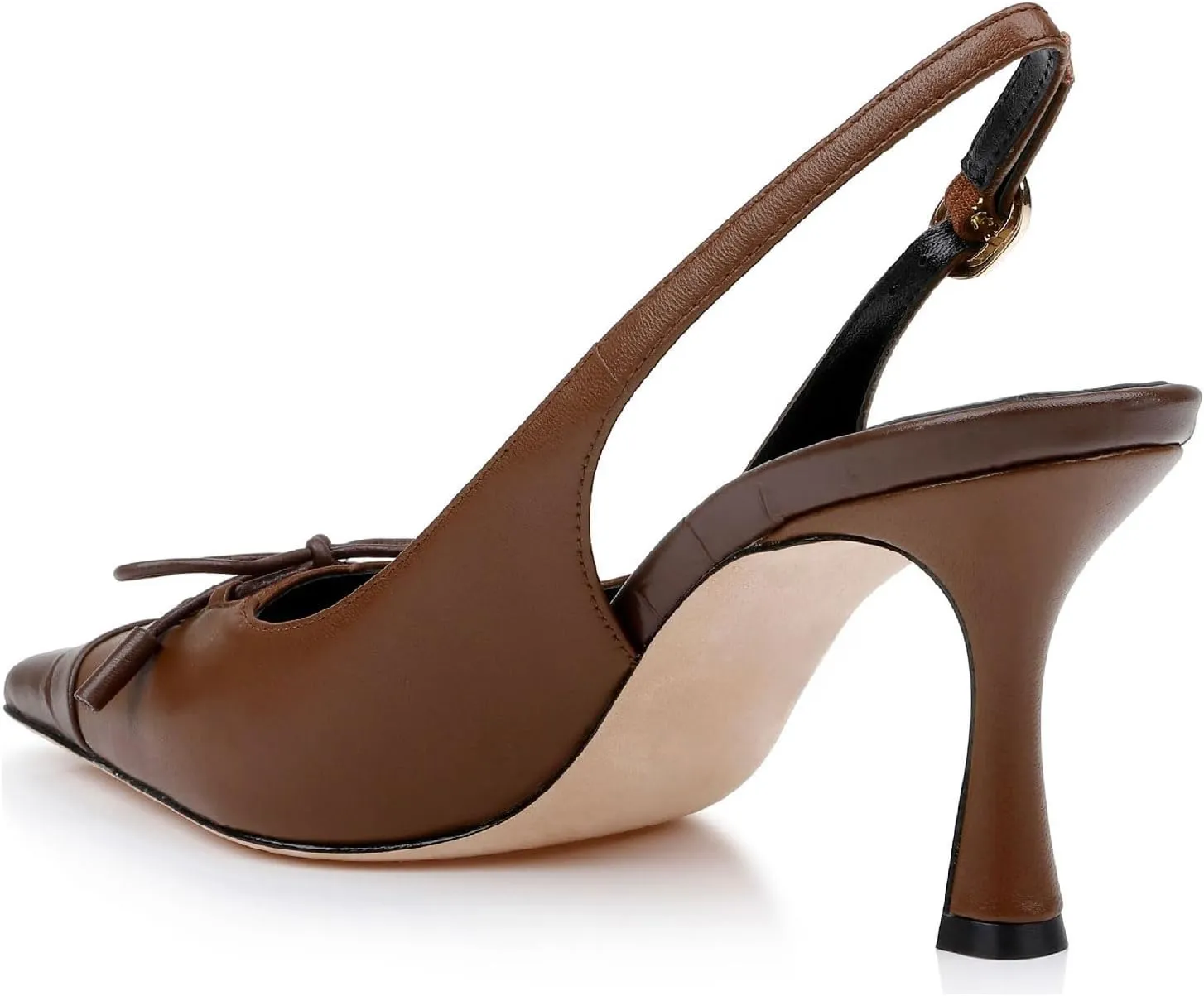 Women's Retro Cap Toe Two Toned Lace Up Design Kitten Heel Slingback Pumps High Heel Square Toe Bowknot Slingback Shoes with Buckle Stiletto Heels for Women