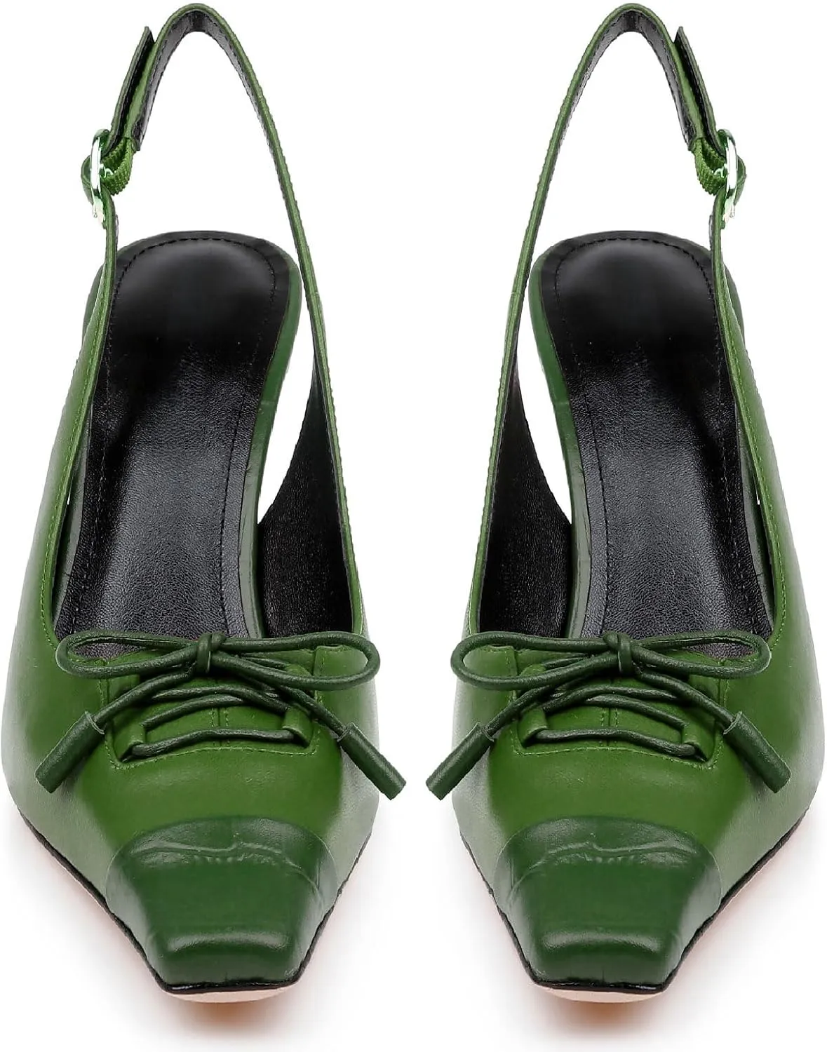 Women's Retro Cap Toe Two Toned Lace Up Design Kitten Heel Slingback Pumps High Heel Square Toe Bowknot Slingback Shoes with Buckle Stiletto Heels for Women