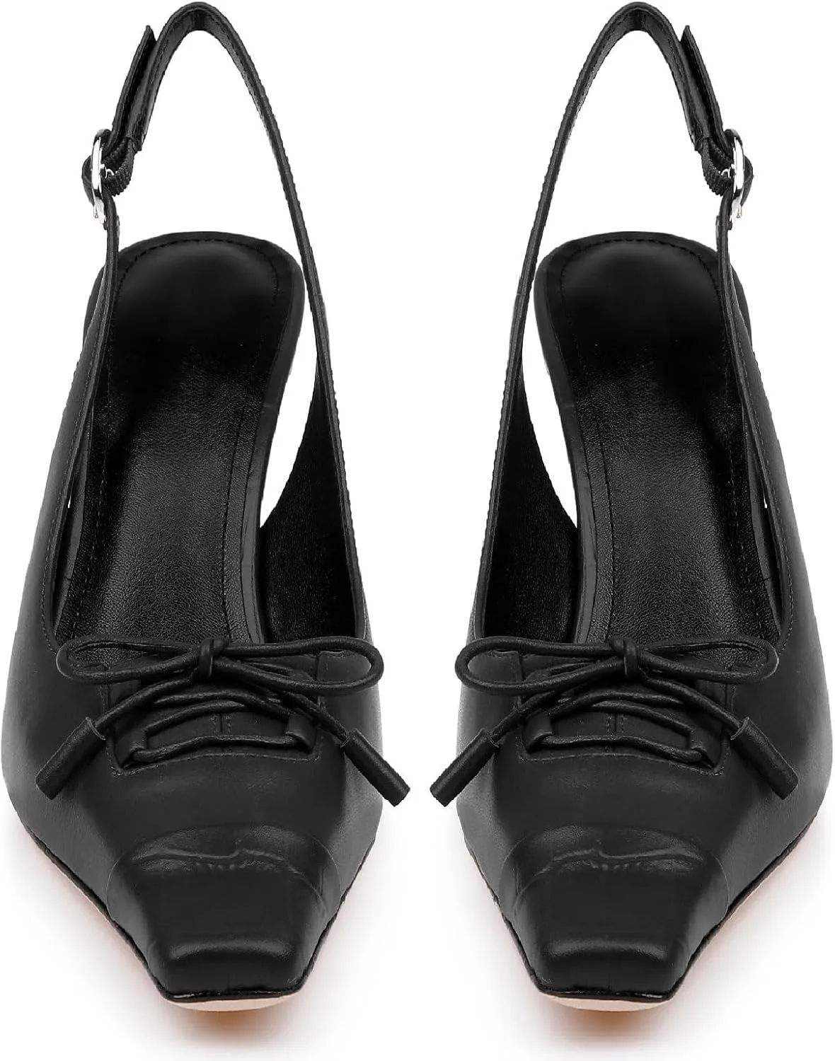 Women's Retro Cap Toe Two Toned Lace Up Design Kitten Heel Slingback Pumps High Heel Square Toe Bowknot Slingback Shoes with Buckle Stiletto Heels for Women