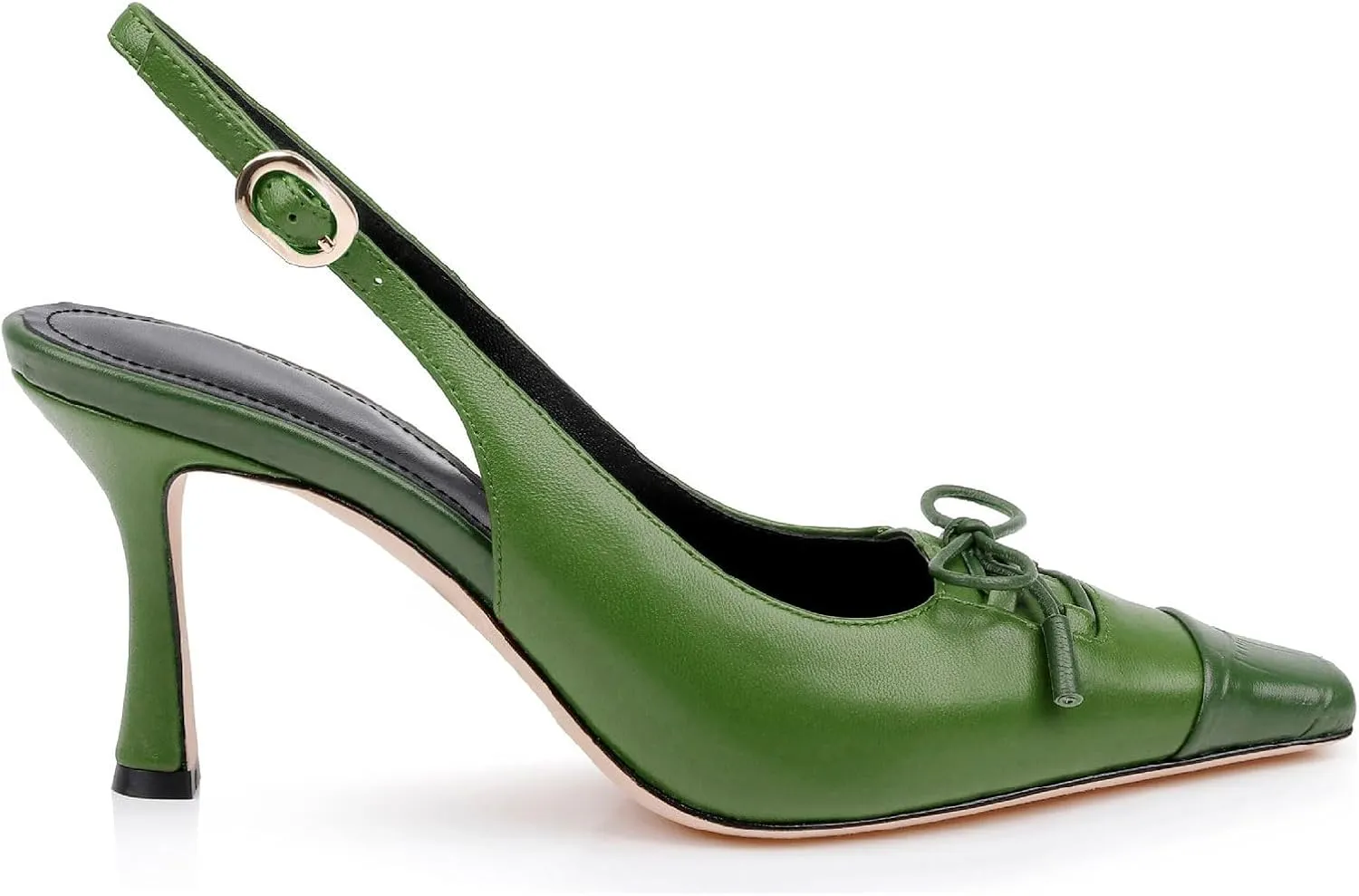 Women's Retro Cap Toe Two Toned Lace Up Design Kitten Heel Slingback Pumps High Heel Square Toe Bowknot Slingback Shoes with Buckle Stiletto Heels for Women