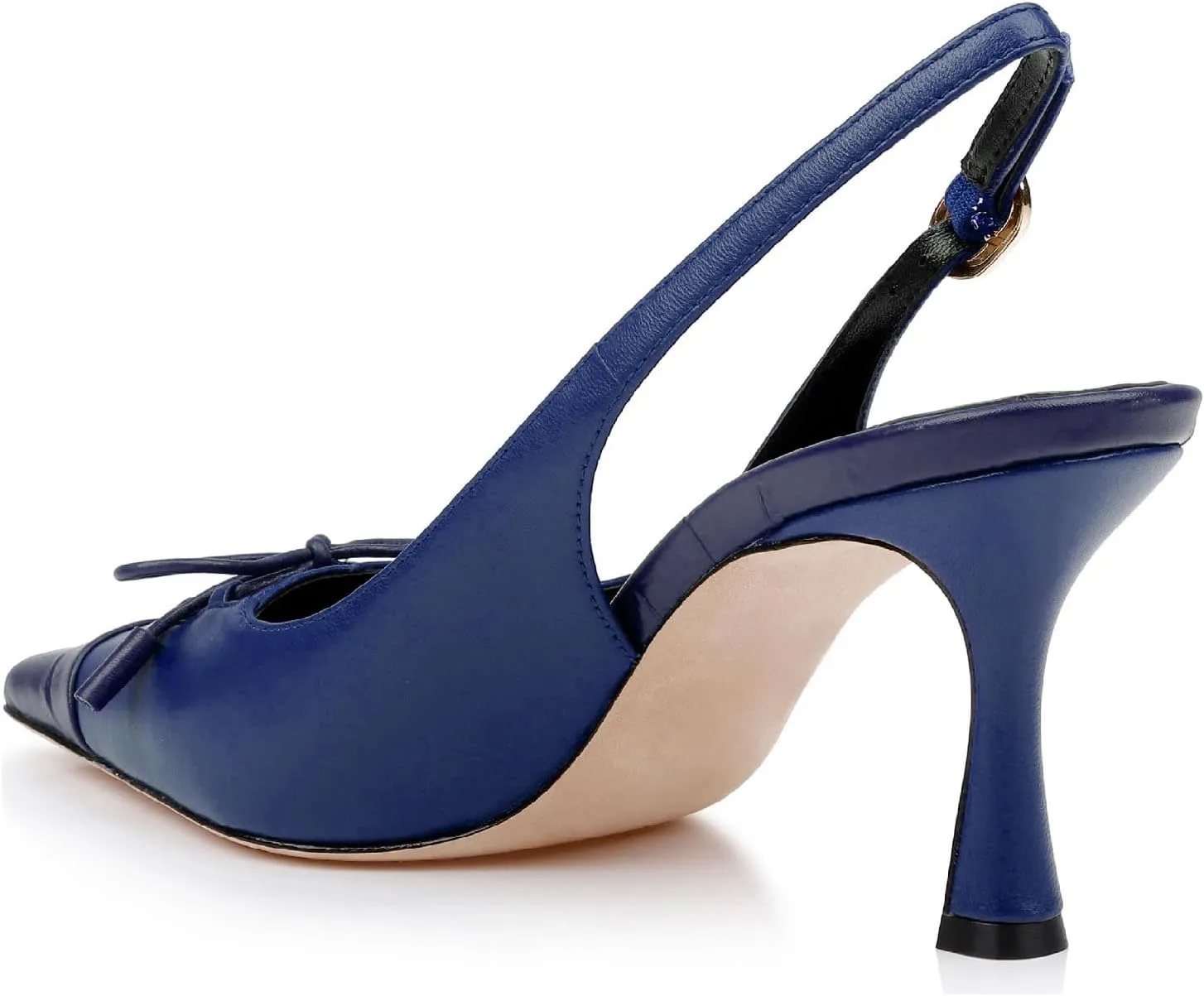 Women's Retro Cap Toe Two Toned Lace Up Design Kitten Heel Slingback Pumps High Heel Square Toe Bowknot Slingback Shoes with Buckle Stiletto Heels for Women