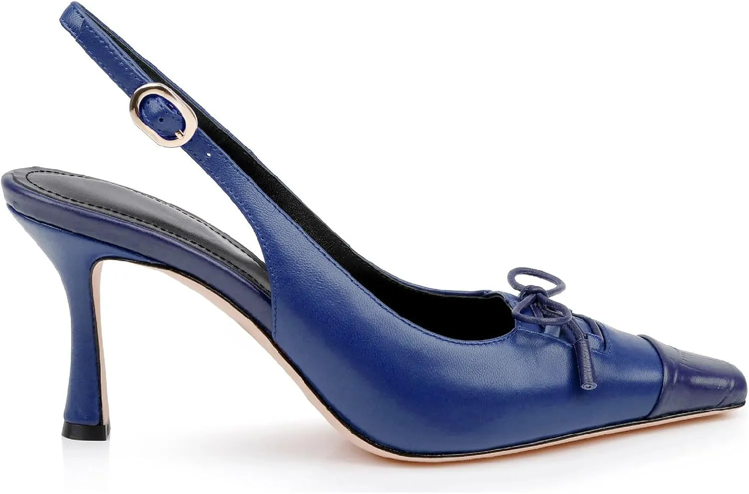 Women's Retro Cap Toe Two Toned Lace Up Design Kitten Heel Slingback Pumps High Heel Square Toe Bowknot Slingback Shoes with Buckle Stiletto Heels for Women