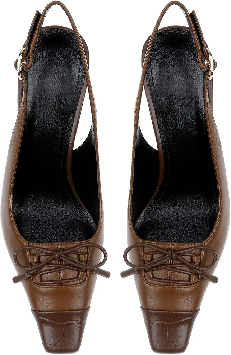Women's Retro Cap Toe Two Toned Lace Up Design Kitten Heel Slingback Pumps High Heel Square Toe Bowknot Slingback Shoes with Buckle Stiletto Heels for Women