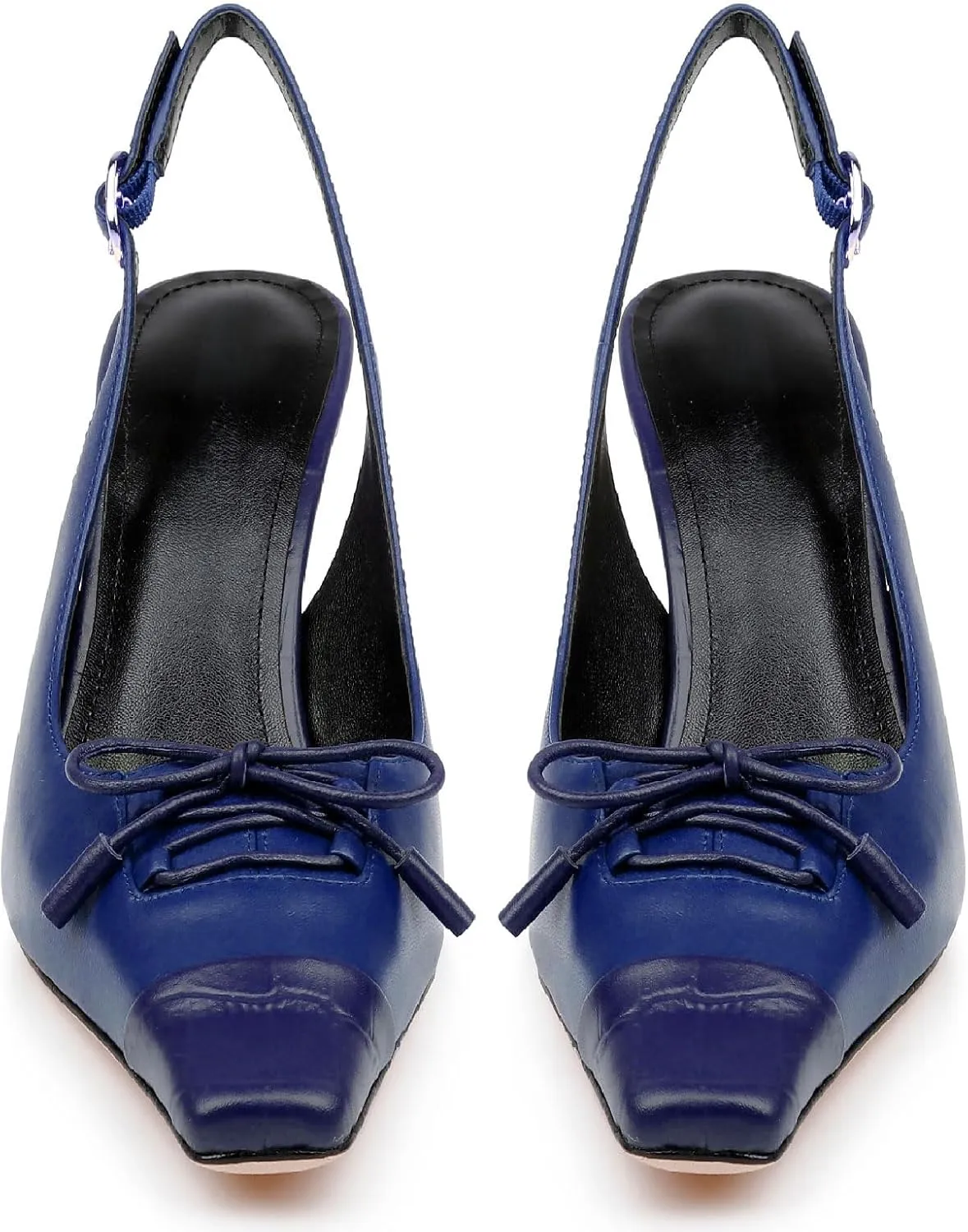 Women's Retro Cap Toe Two Toned Lace Up Design Kitten Heel Slingback Pumps High Heel Square Toe Bowknot Slingback Shoes with Buckle Stiletto Heels for Women