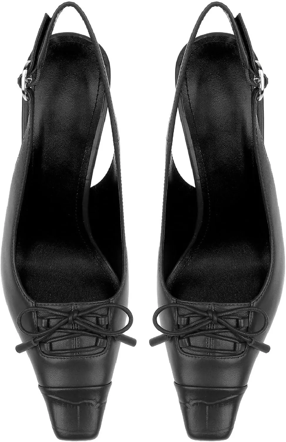 Women's Retro Cap Toe Two Toned Lace Up Design Kitten Heel Slingback Pumps High Heel Square Toe Bowknot Slingback Shoes with Buckle Stiletto Heels for Women