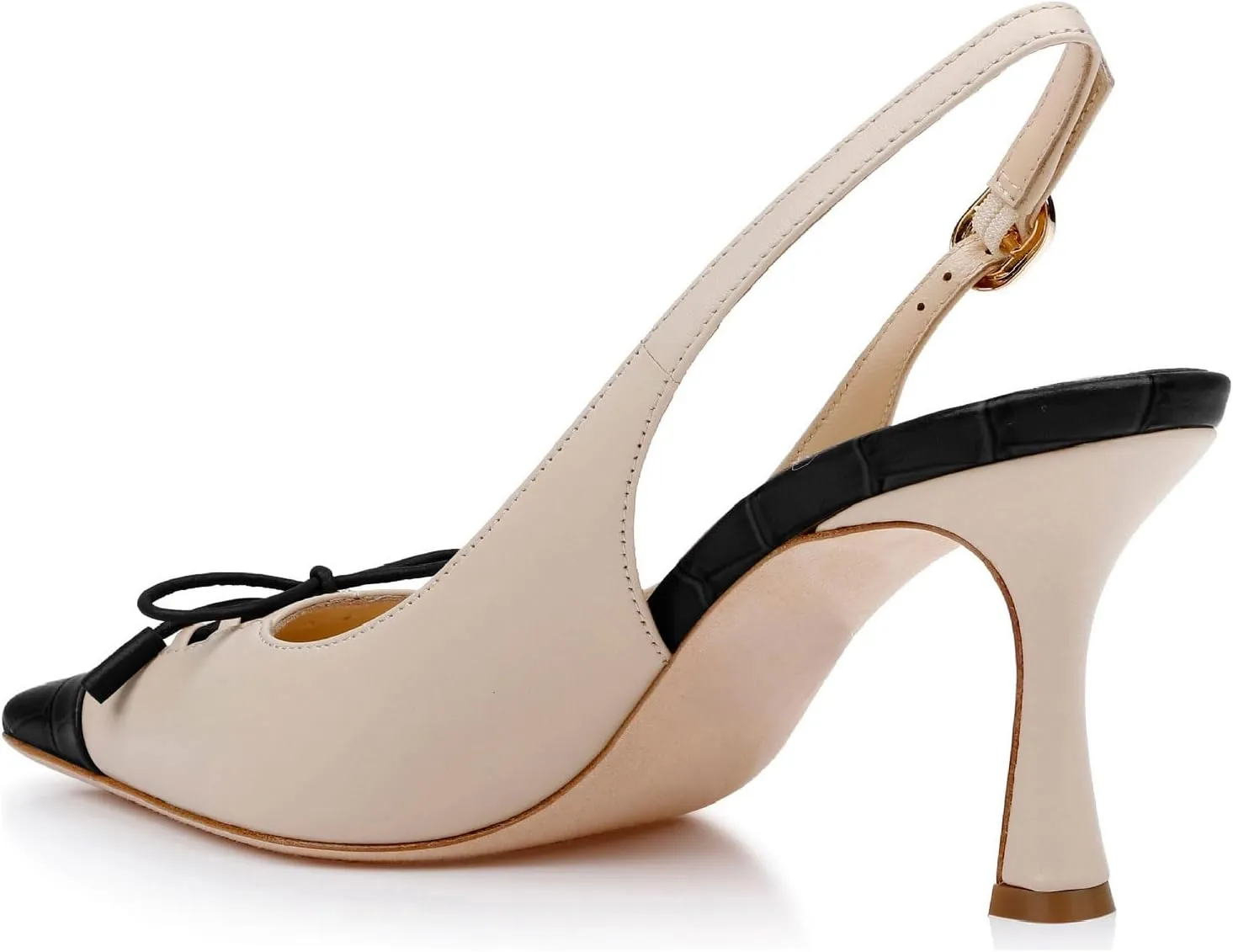 Women's Retro Cap Toe Two Toned Lace Up Design Kitten Heel Slingback Pumps High Heel Square Toe Bowknot Slingback Shoes with Buckle Stiletto Heels for Women