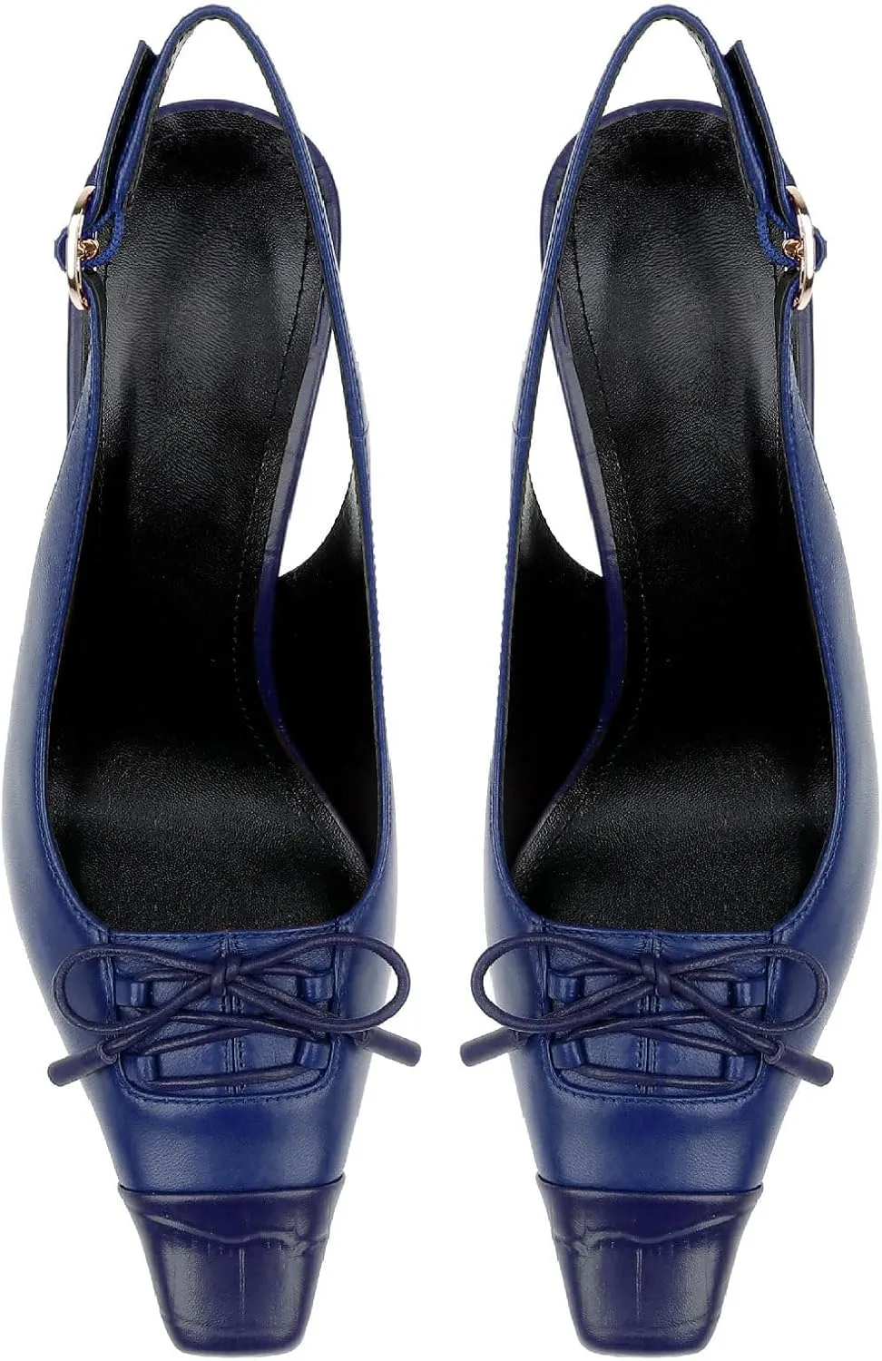 Women's Retro Cap Toe Two Toned Lace Up Design Kitten Heel Slingback Pumps High Heel Square Toe Bowknot Slingback Shoes with Buckle Stiletto Heels for Women