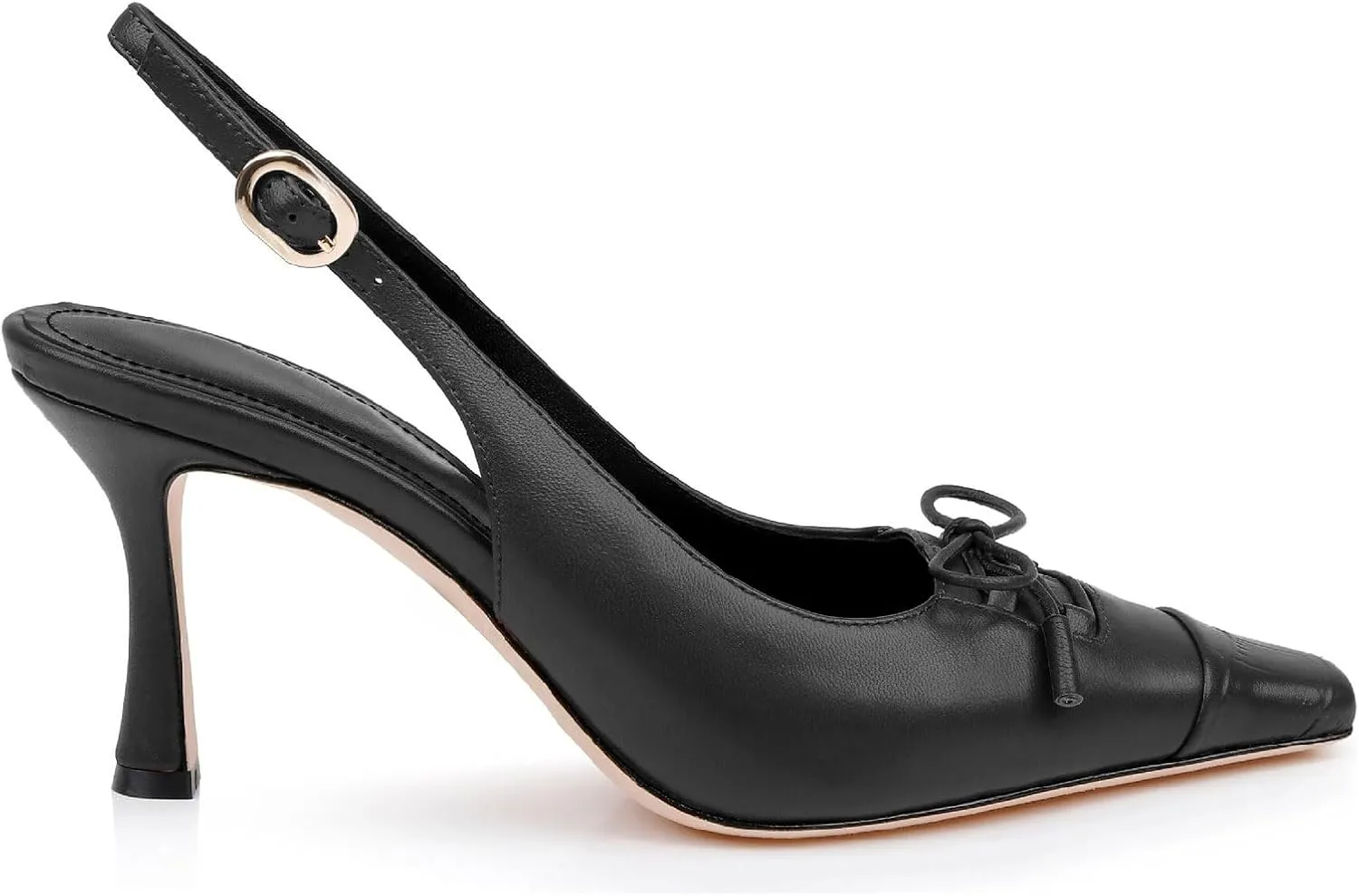 Women's Retro Cap Toe Two Toned Lace Up Design Kitten Heel Slingback Pumps High Heel Square Toe Bowknot Slingback Shoes with Buckle Stiletto Heels for Women