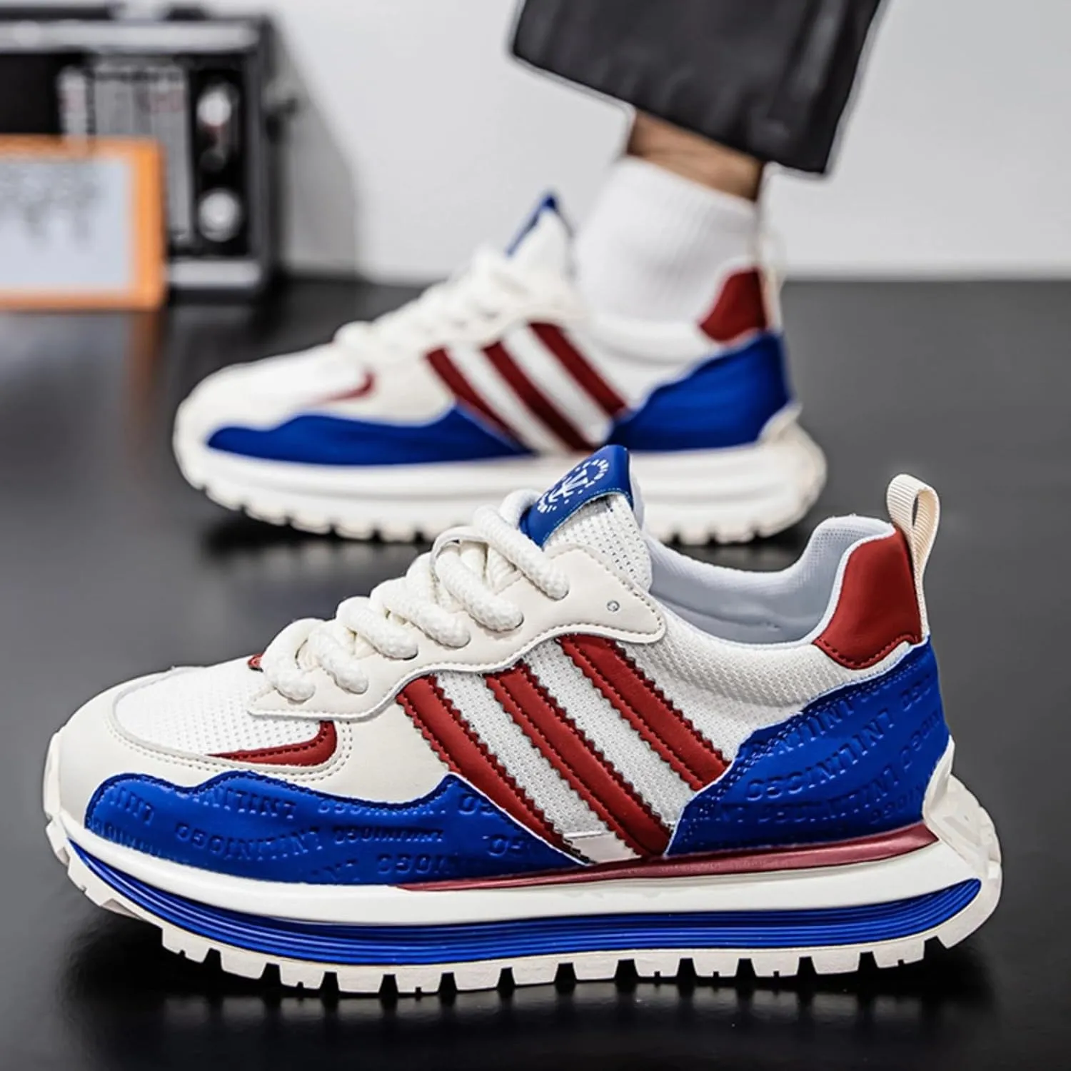 Women’s Retro Jogger Sneakers, Fashion Mesh Suede Trainers, Vintage Street Running Shoes, Iconic Triple Stripe Detailing