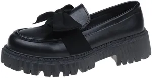 Women's Round Toe Bow Kitten Heel Shoes - 2025 Spring Retro Chunky Heel Oxford Shoes, Comfortable Work Dress Flats