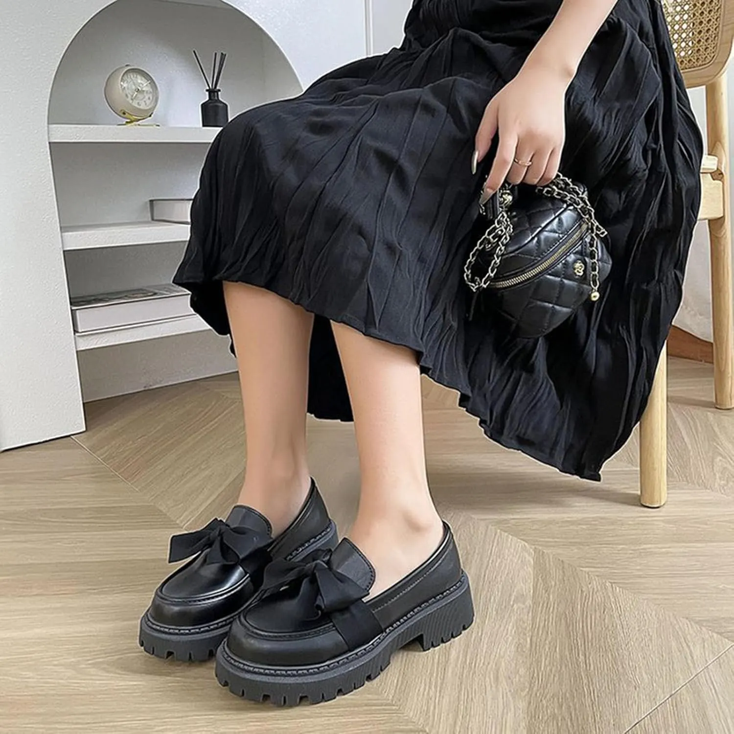 Women's Round Toe Bow Kitten Heel Shoes - 2025 Spring Retro Chunky Heel Oxford Shoes, Comfortable Work Dress Flats