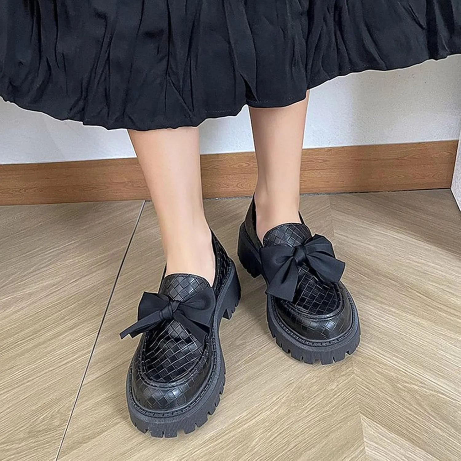 Women's Round Toe Bow Kitten Heel Shoes - 2025 Spring Retro Chunky Heel Oxford Shoes, Comfortable Work Dress Flats