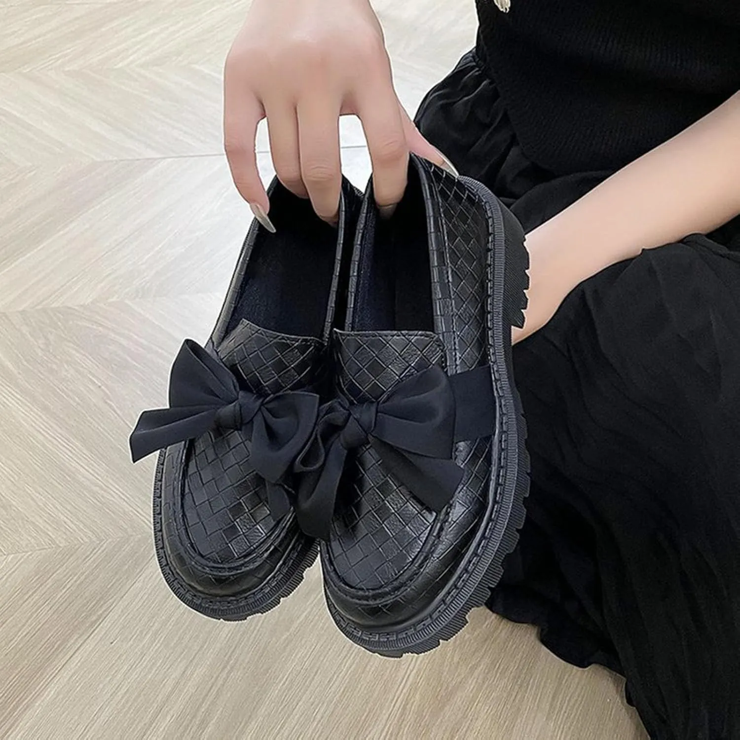 Women's Round Toe Bow Kitten Heel Shoes - 2025 Spring Retro Chunky Heel Oxford Shoes, Comfortable Work Dress Flats