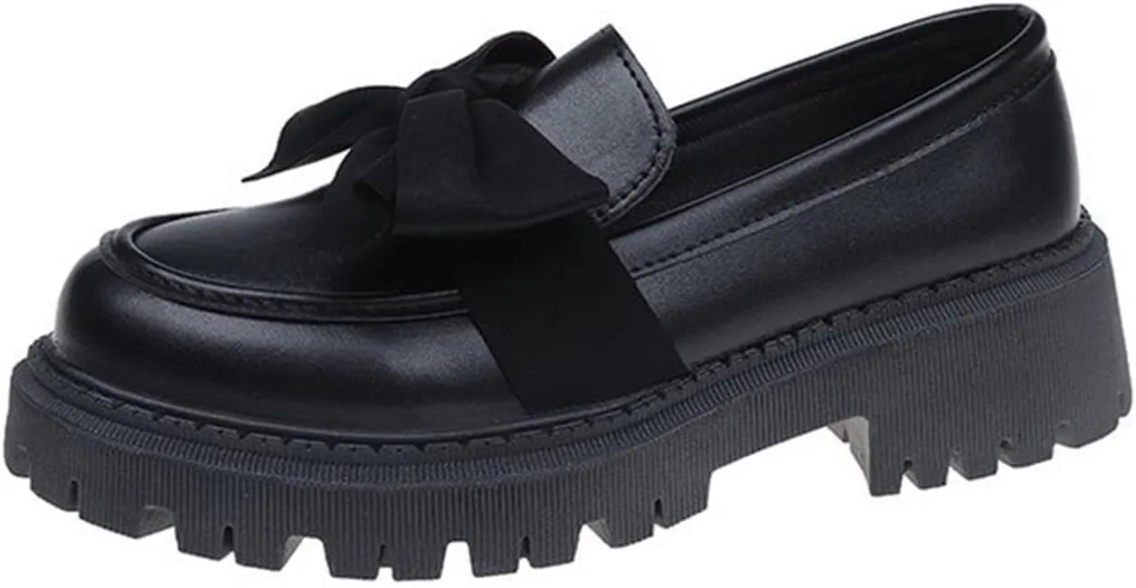 Women's Round Toe Bow Kitten Heel Shoes - 2025 Spring Retro Chunky Heel Oxford Shoes, Comfortable Work Dress Flats