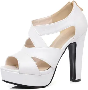 Women's Sexy Peep Toe Platform High Heel Sandals Crisscross Strappy Zip Chunky Block Heeled Sandal