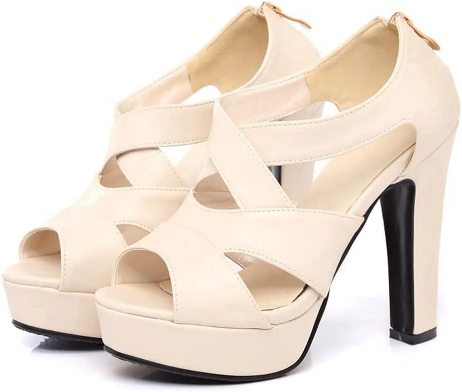 Women's Sexy Peep Toe Platform High Heel Sandals Crisscross Strappy Zip Chunky Block Heeled Sandal