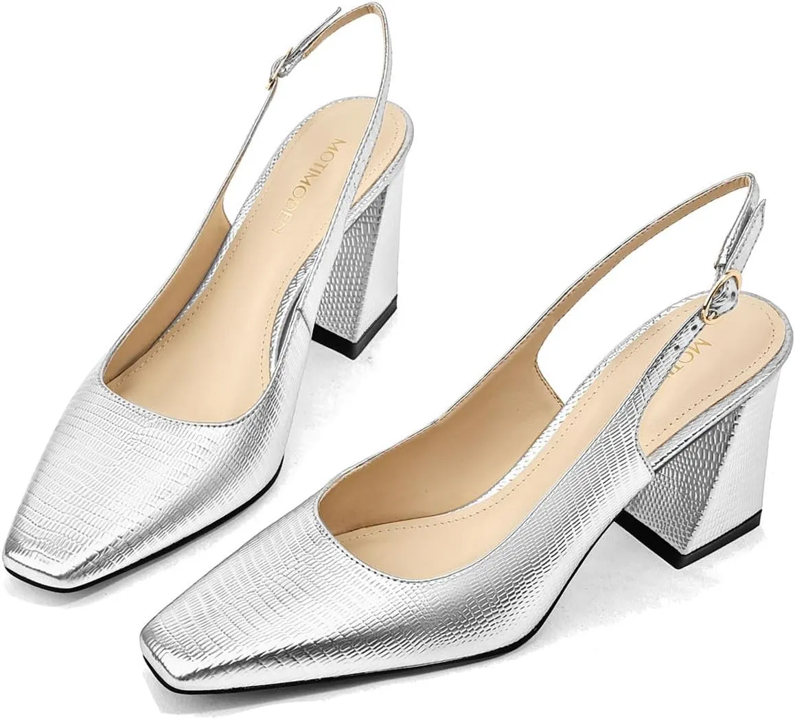 Women's Slingback Kitten Heels Closed Square Toe Sandals Wedding Party Dress Pumps Shoes for Women